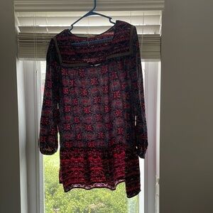 Medium one clothing dress. Mixed color with blue purple/pink and tan.